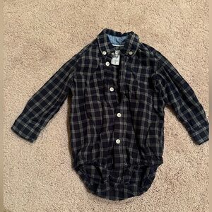 Carters button down, navy plaid. Bodysuit style.